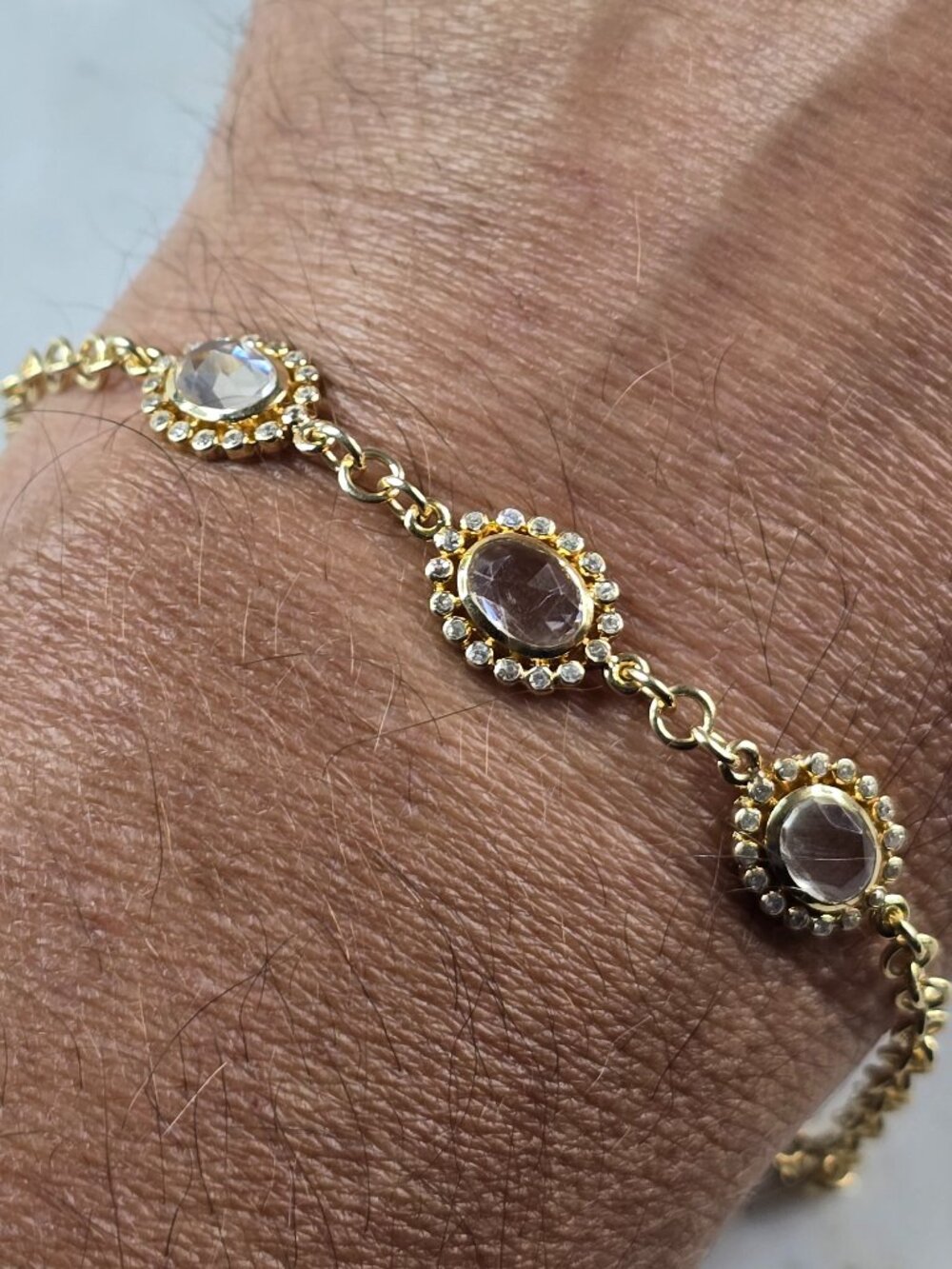 Womens Vintage Estate Sterling Silver Gold Tone CZ Bracelet 5.5g E2353